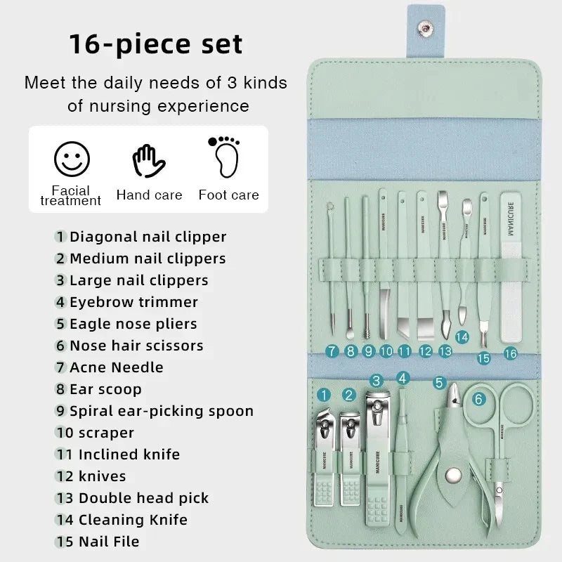 16 Pcs Manicure Pedicure Set+ Free Personal Care Bundle Earwax Kit