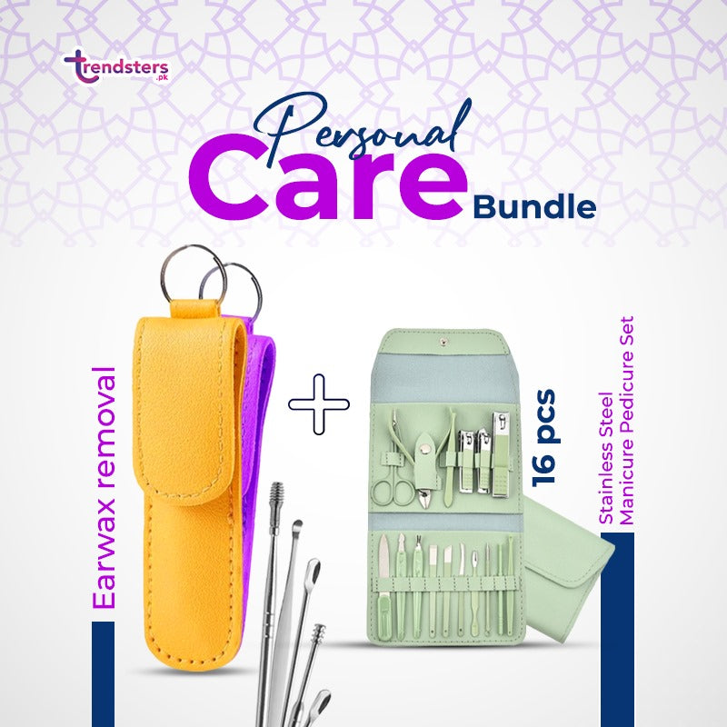 16 Pcs Manicure Pedicure Set+ Free Personal Care Bundle Earwax Kit